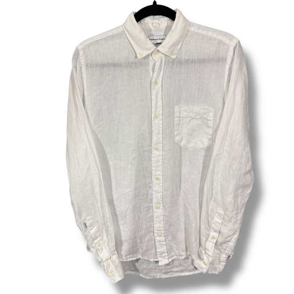 Edmmond Studios White Linen Button Down Long Sleeve Shirt - Picture 2 of 14